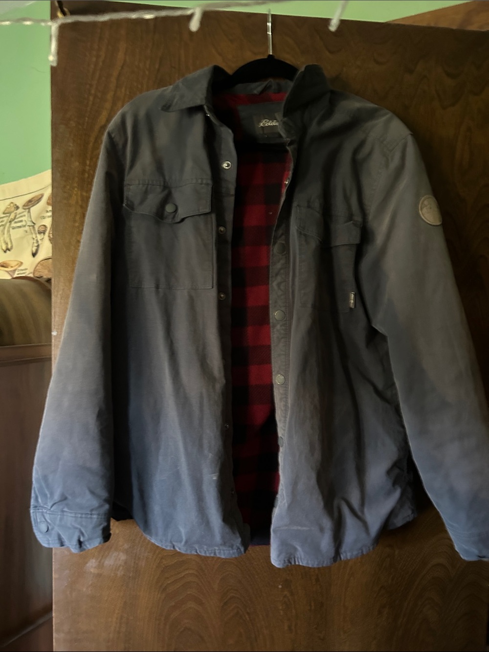 Eddie Bauer Slate blue Jacket with Red Plaid Lining